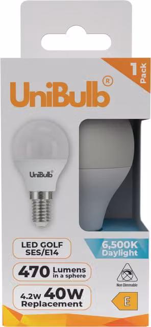 UniBulb LED Golf E14 SES Bulb, 470lm, 6500K Cool White Daylight