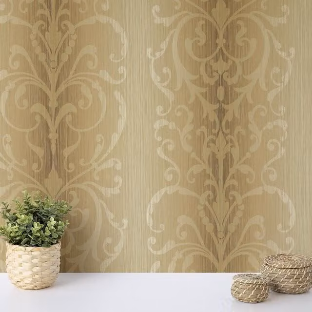 Wallquest Jasmine Vertical Damask Wallpaper in Brown and Beige