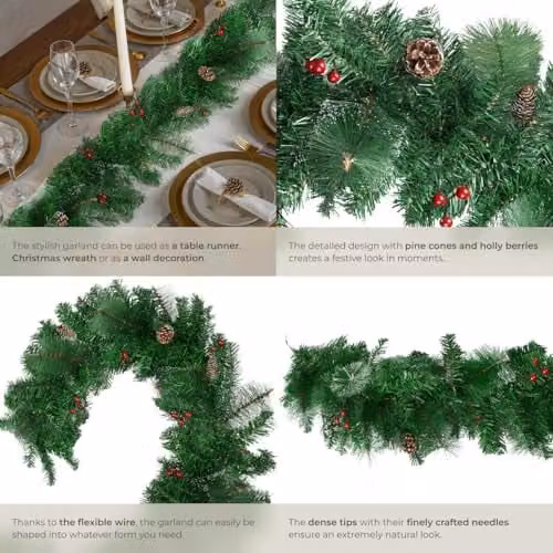 tectake Christmas Garland with Green Foliage and Leaves – 4