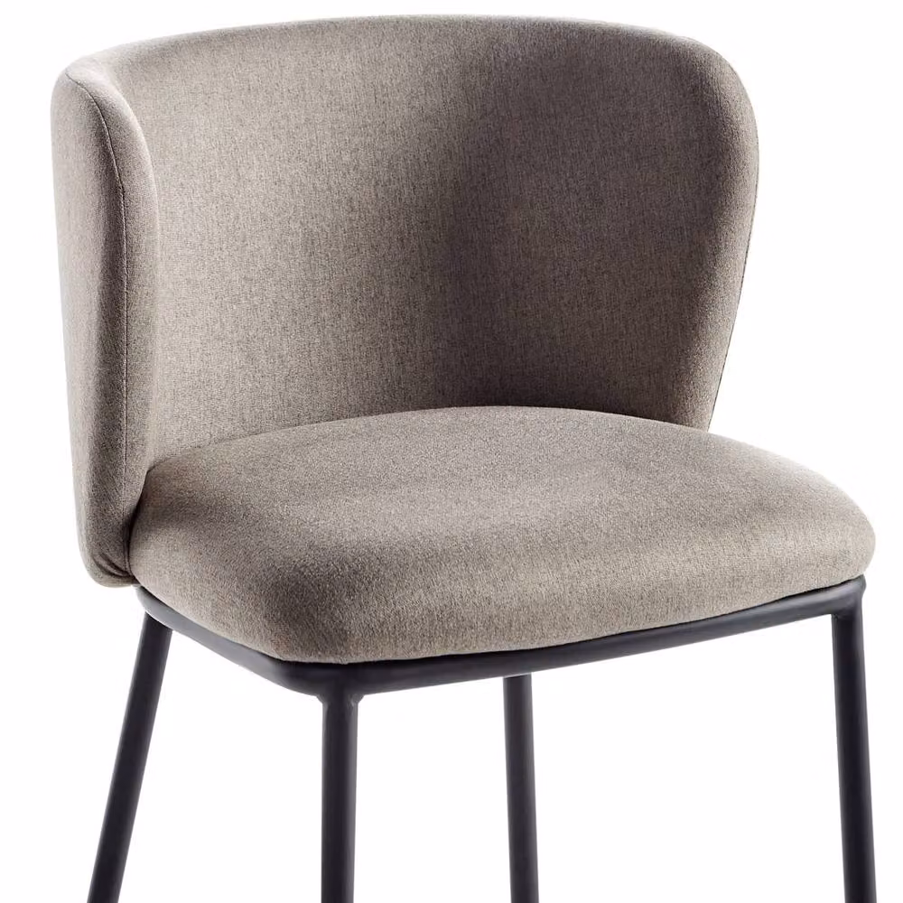 Wyld and Coco Set of 2 Taupe Bar Chairs with Armless Curved Back and Black Metal Legs in Beige – 3