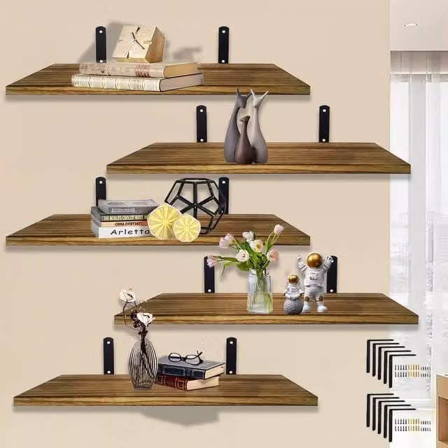SPETLEK 5-Piece Rustic Brown Wall Mounted Floating Shelves