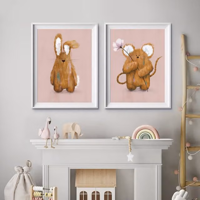 Tigercub Prints Florence & Effie Set of Two Pink Nursery Wall Prints, A4