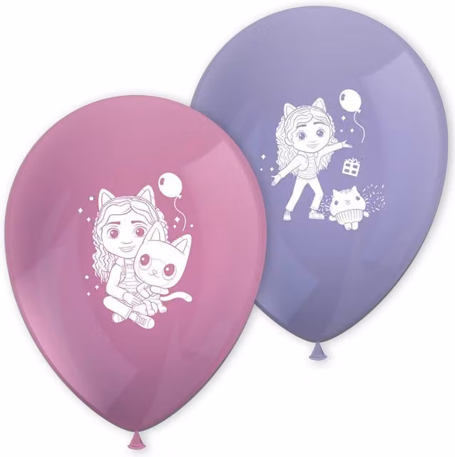 Procos Gabby's Dollhouse Round Latex Balloons, Pack of 8, Pink and Purple