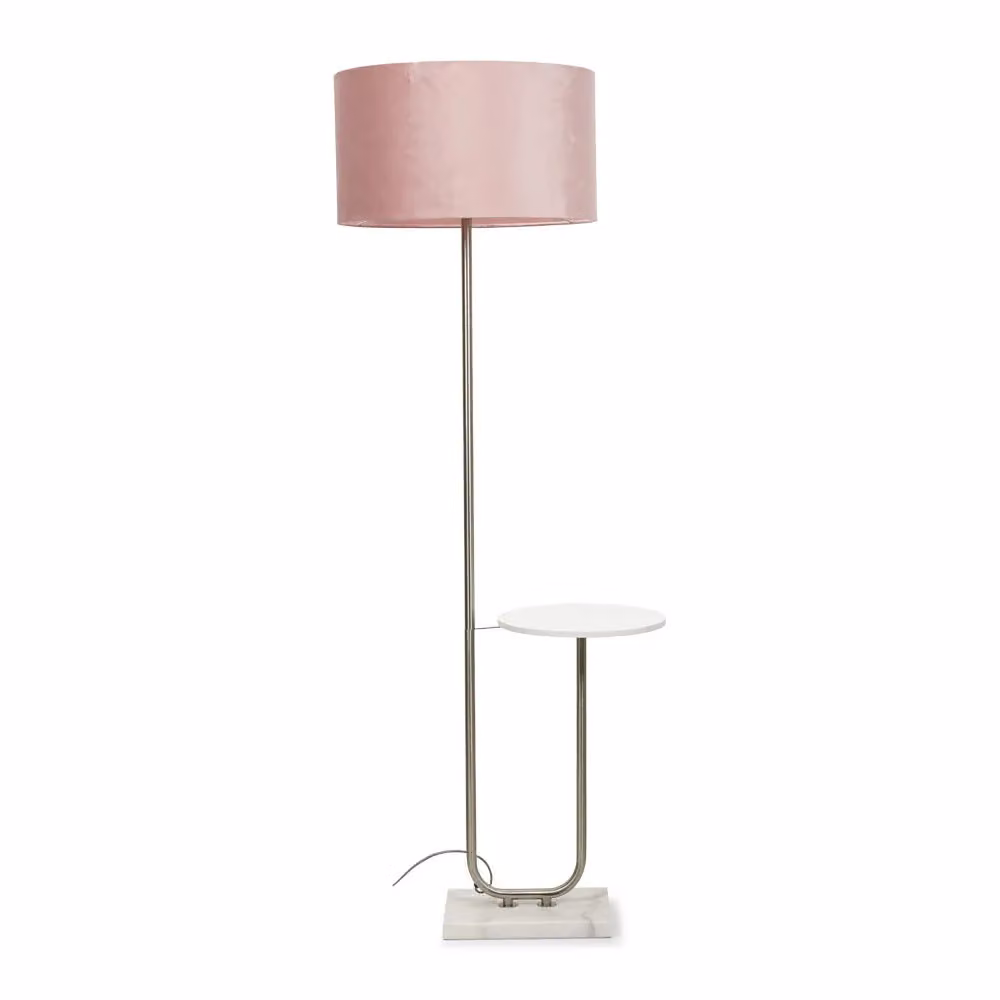 ValueLights Brushed Chrome Floor Lamp with Dusty Pink Velvet Shade – 2