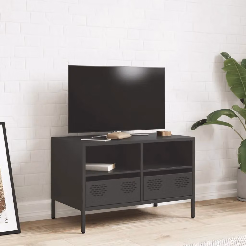 Berkfield Home Industrial TV Cabinet in Black Matt Cold-rolled Steel, W/D/H: 68 x 39 x 43.5 cm – 3