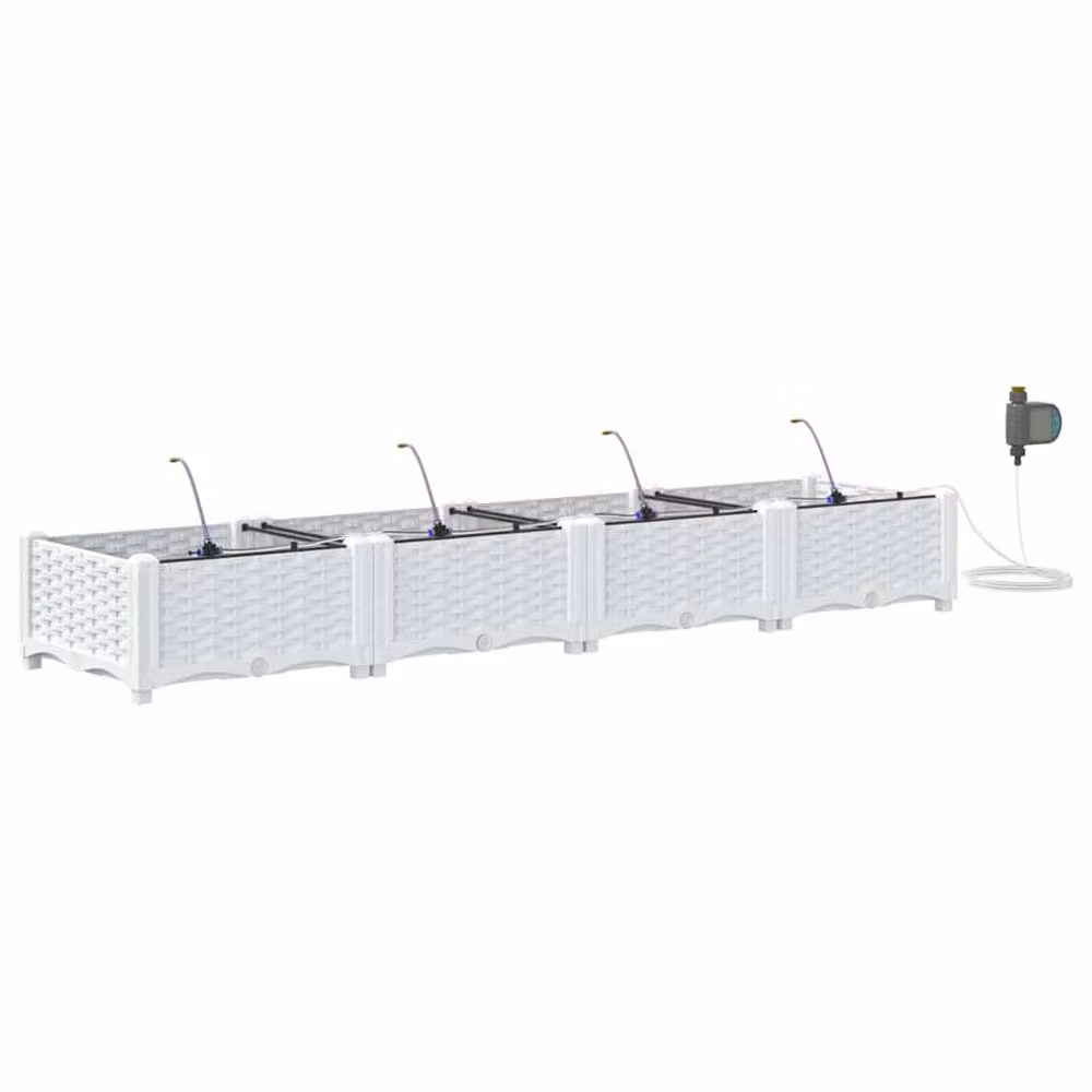 Berkfield Home Garden Window Box Planters with Water Irrigation System, 4 Piece Set, White – 2