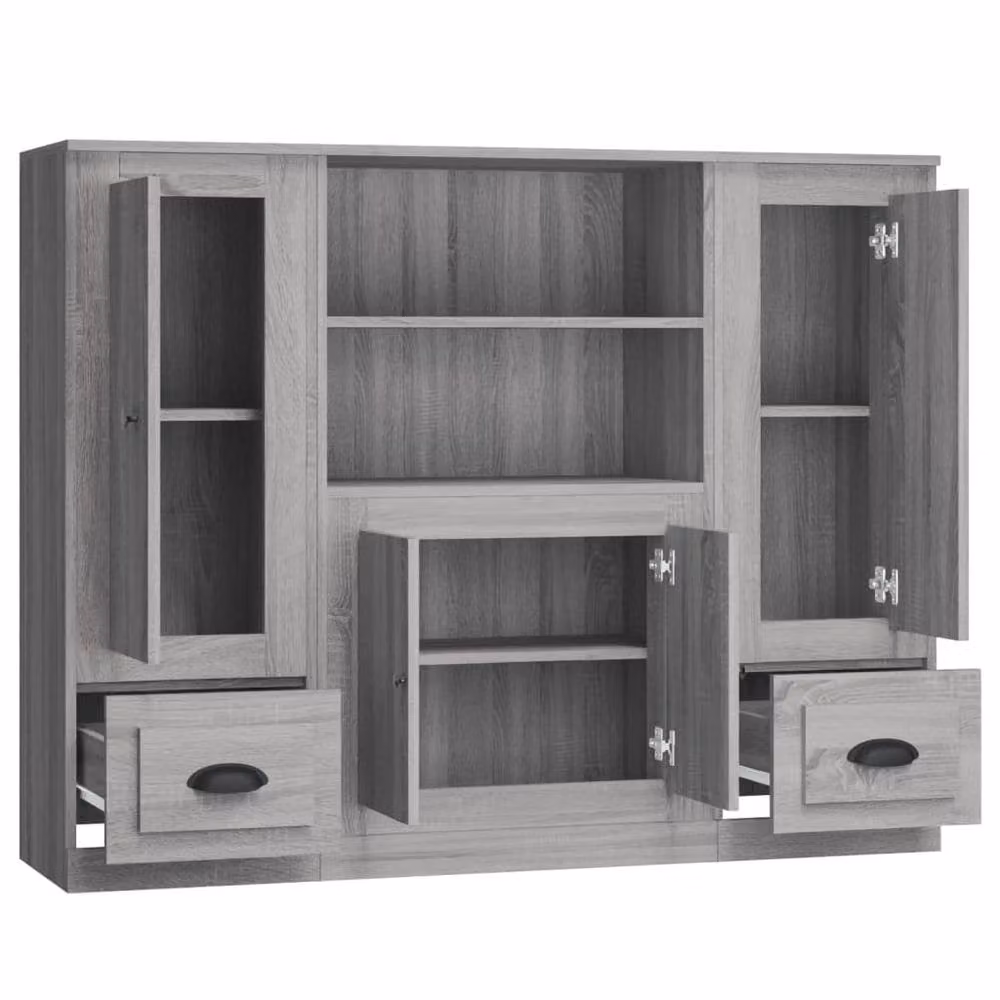 Berkfield Home 3-Piece Smoked Oak Highboard Set in Grey, Engineered Wood – 2