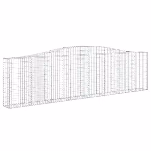 vidaXL Set of 8 Arched Gabion Baskets in Silver Galvanised Steel, W/D/H: 400 x 30 x 100/120 cm