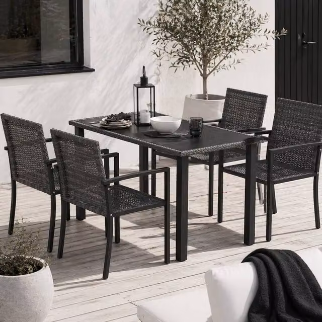 Wyld Haus Pakeri 4 Seater Rattan Outdoor Dining Set with Tempered Glass in Dark Grey