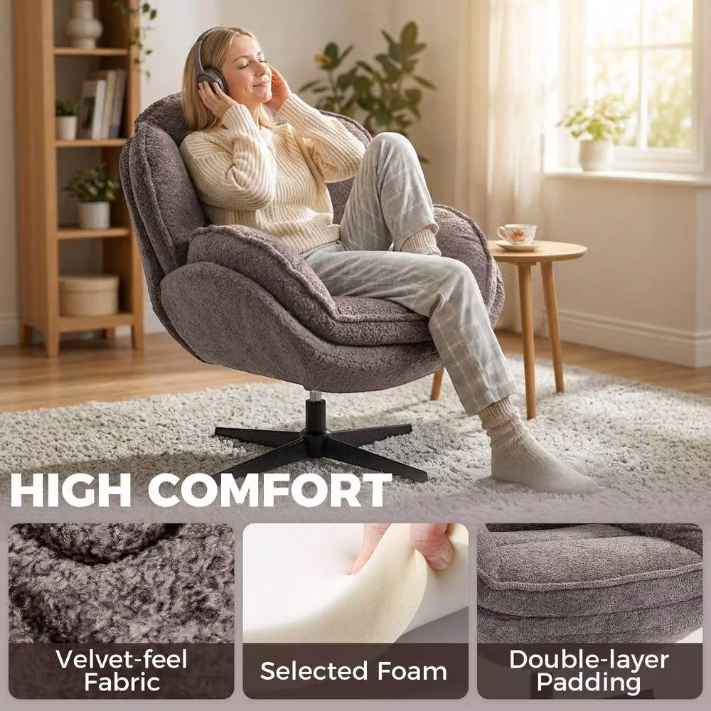 HOMCOM Modern Grey Velvet Swivel Accent Chair with Armrests – 4