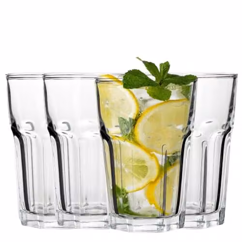 Orsina Set of 4 Geometric Transparent Glass Tumblers, 360ml – 1