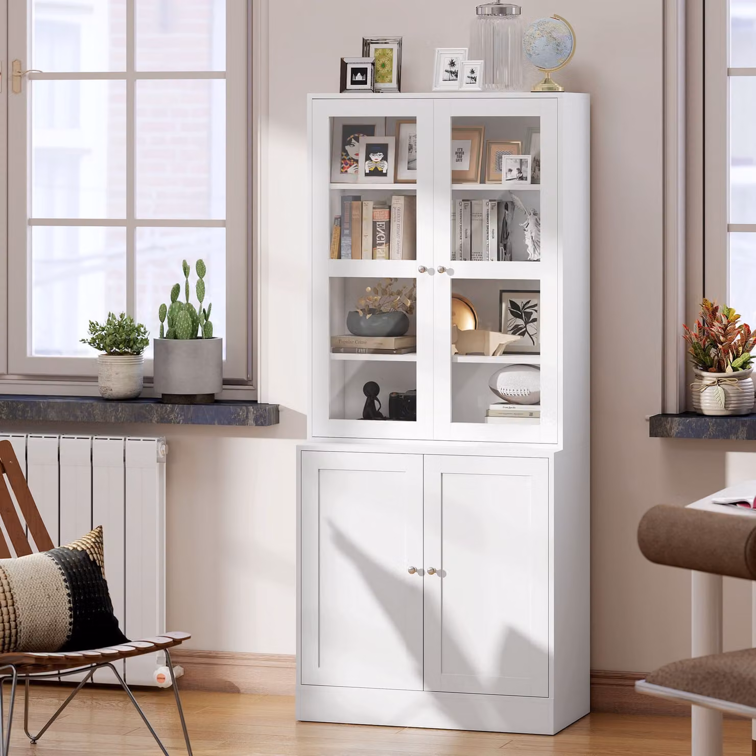 HOMCOM Modern White Display Storage Cabinet with Glass Doors and Adjustable Internal Shelves – 3