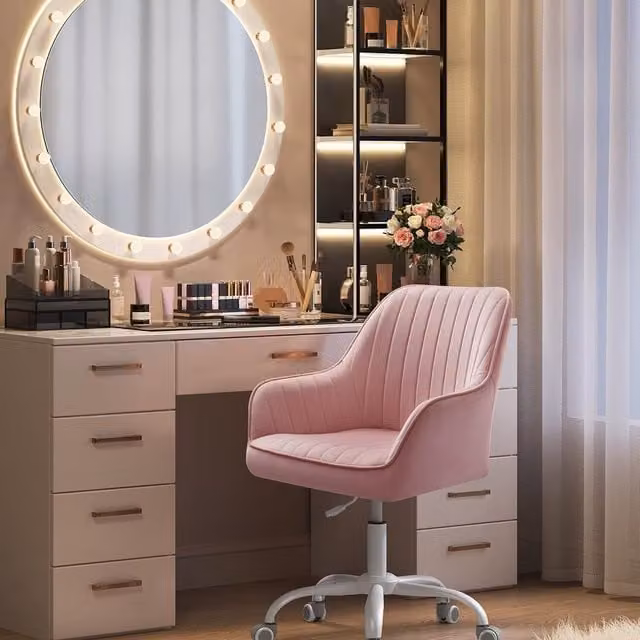 SONGMICS Pink Velvet Adjustable Swivel Vanity Office Chair