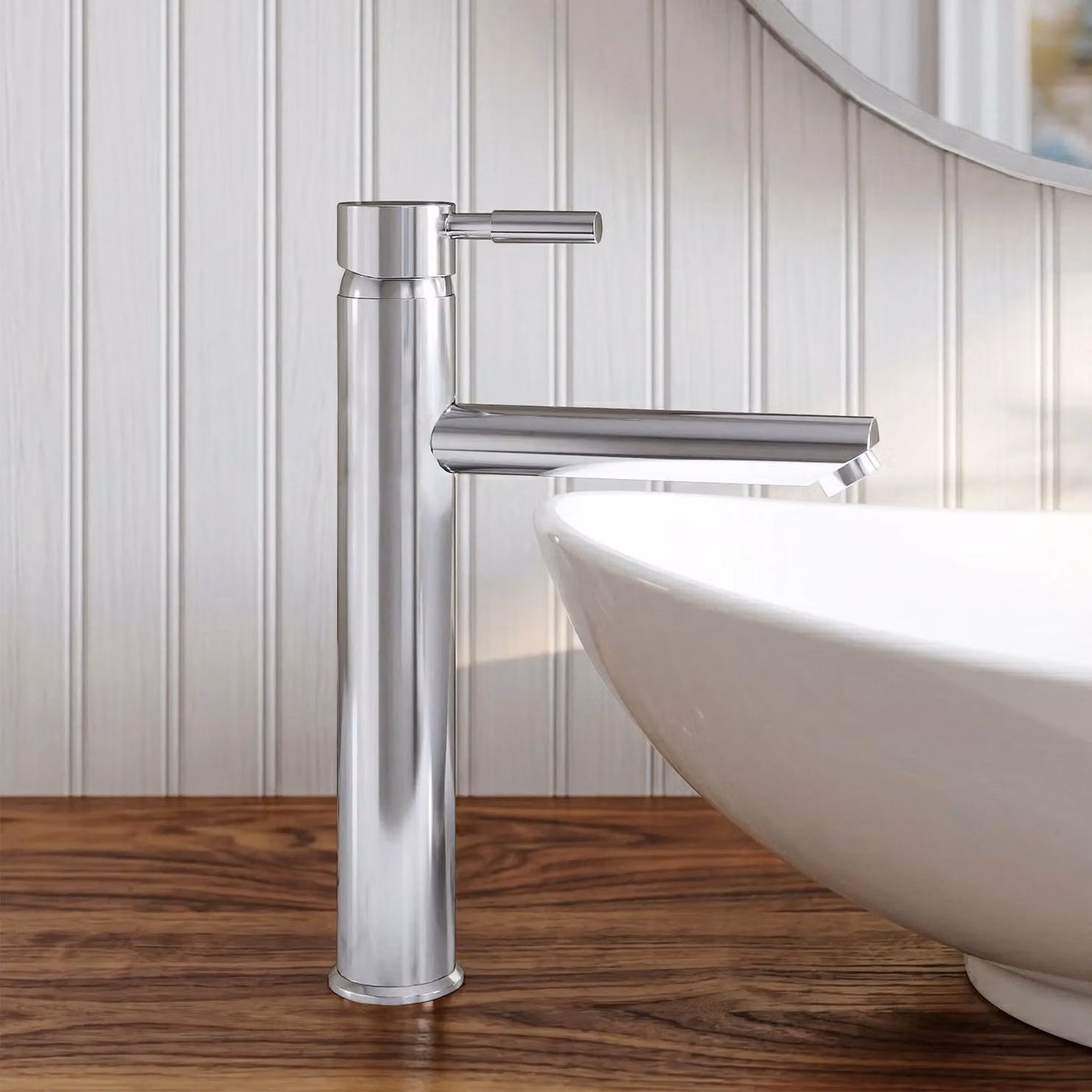 Balterley Evian Round Tall Single Lever Mono Basin Mixer Tap, Chrome/Silver, H: 30.0 cm, W: 15.6 cm, D: 12.0 cm – 3
