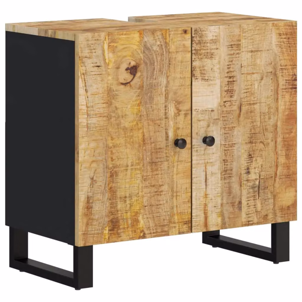 Berkfield Home Freestanding Industrial Sink Cabinet in Brown Mango and Engineered Wood, W/D/H: 62 x 33 x 58 cm – 2
