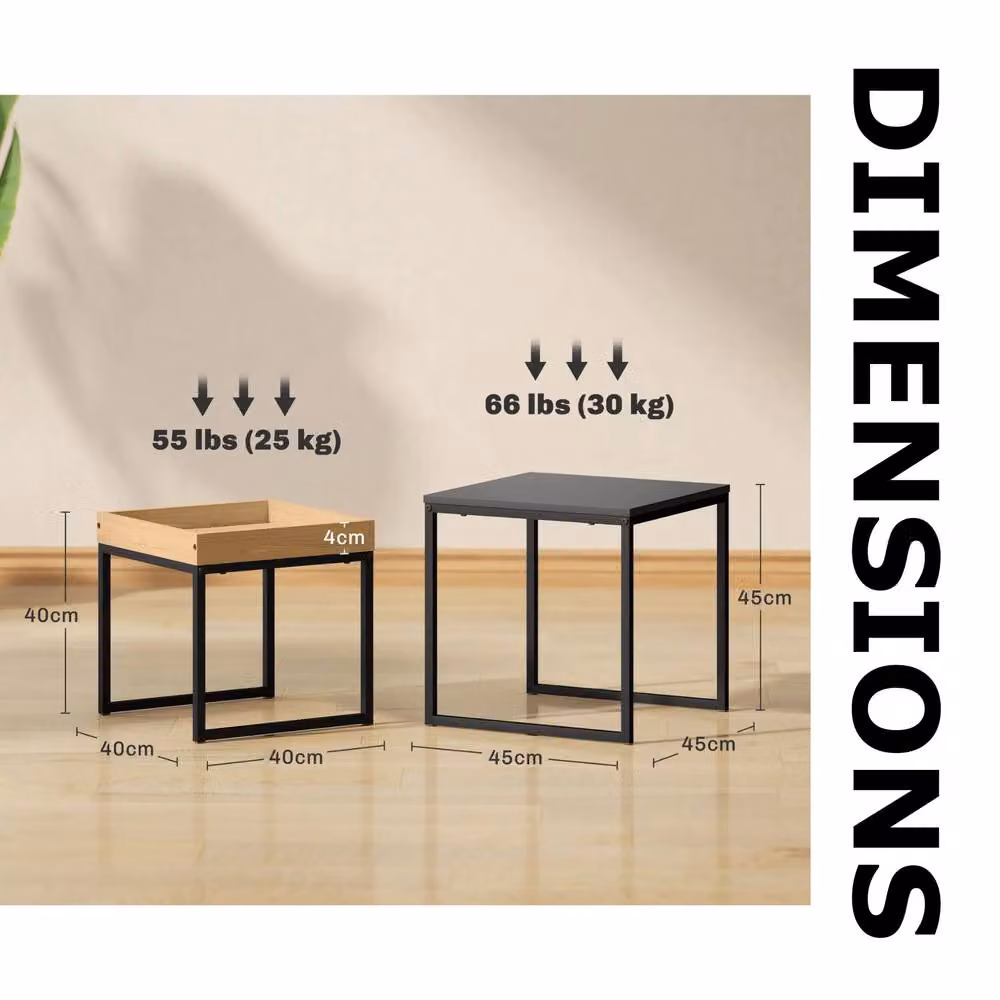 FURNOS Set of 2 Square Nesting Coffee Tables in Black Metal – 6
