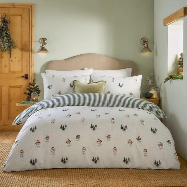 Wylder Nature Robin's Return Brushed Cotton Duvet Cover and Pillowcase Set, Multicolour, W: 180 cm, H: 200 cm