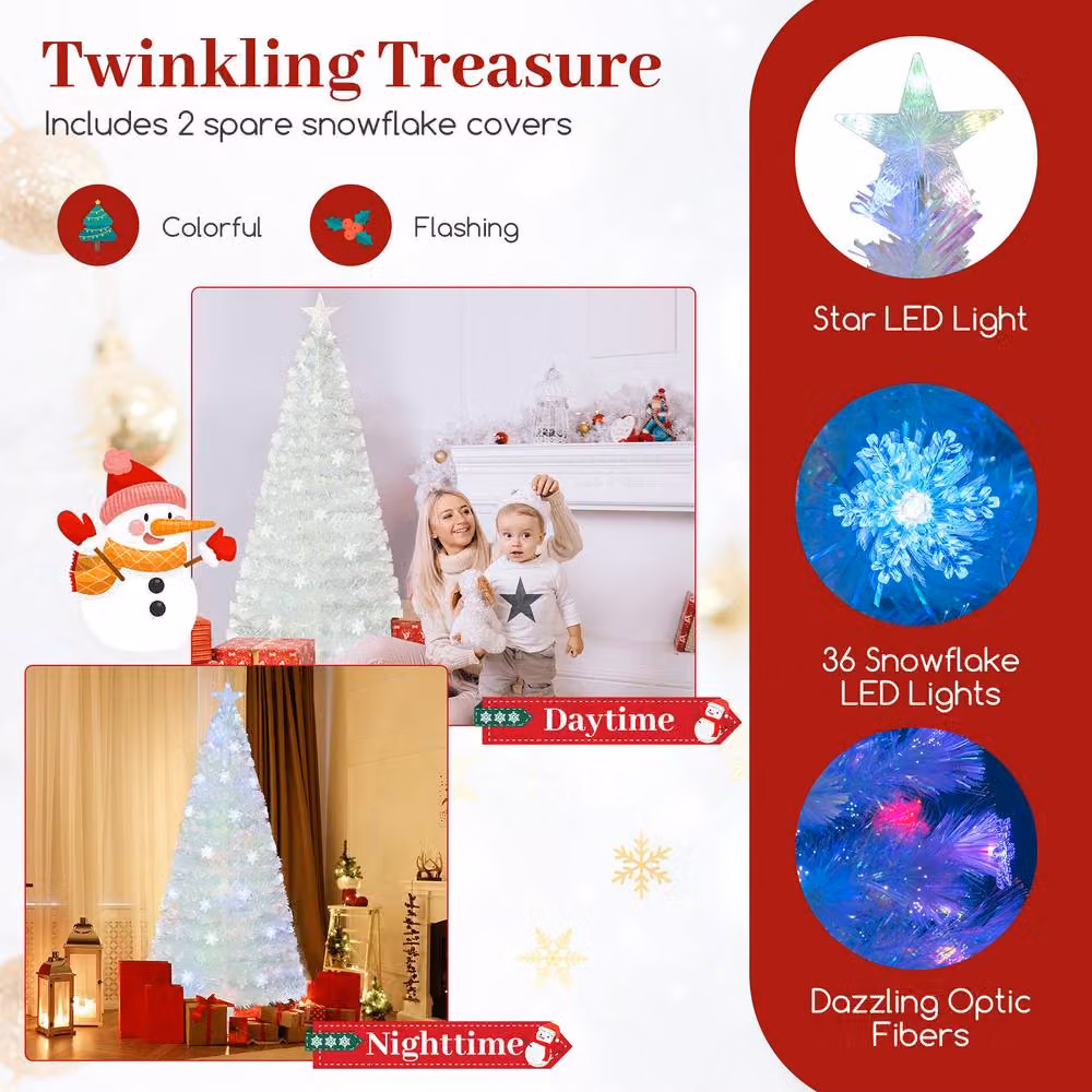 Gymax 6 ft White Pre-lit Christmas Celebration Tree with Multi-colour Lights – 5