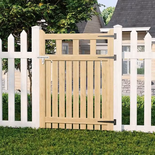 Livingandhome Spruce Wood Garden Fence Gate with Raised Sides in Wood Colour, W: 120 cm, H: 90 cm