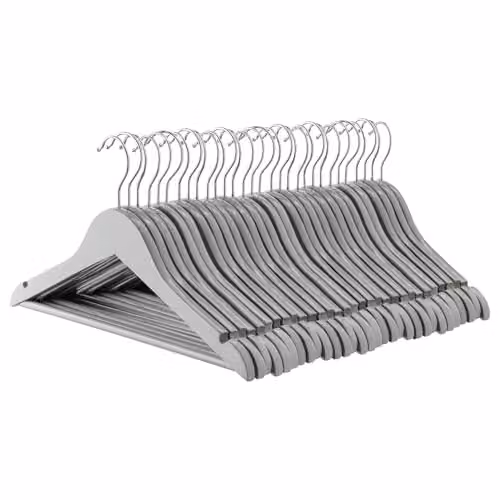 Harbour Housewares Grey Wooden Childrens Coat Hangers with Trouser Bar and Swivel Hook, Pack of 30
