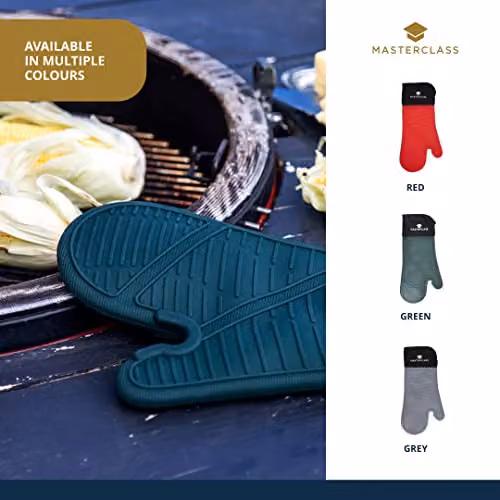 MasterClass Silicone Non-Slip Oven Glove, Black and Green – 6