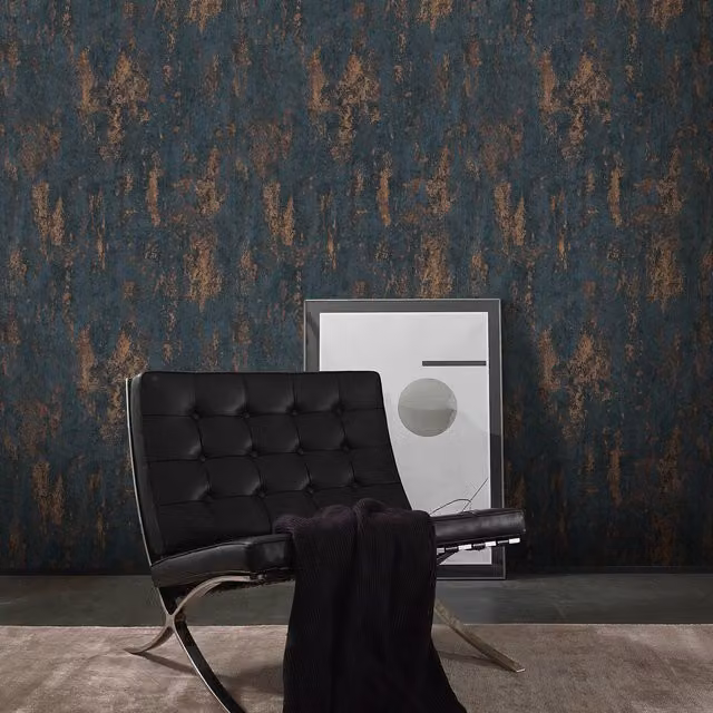 Erismann Industrial Abstract Textured Vinyl Wallpaper in Blue and Copper