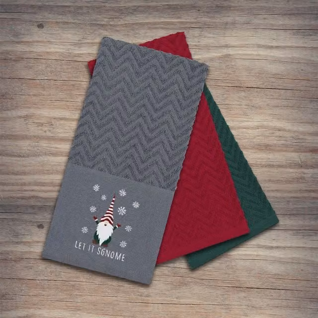 Noel Square Pack of 3 Highly Absorbent Cotton Tea Towels, Grey and Multicolour Graphic Design