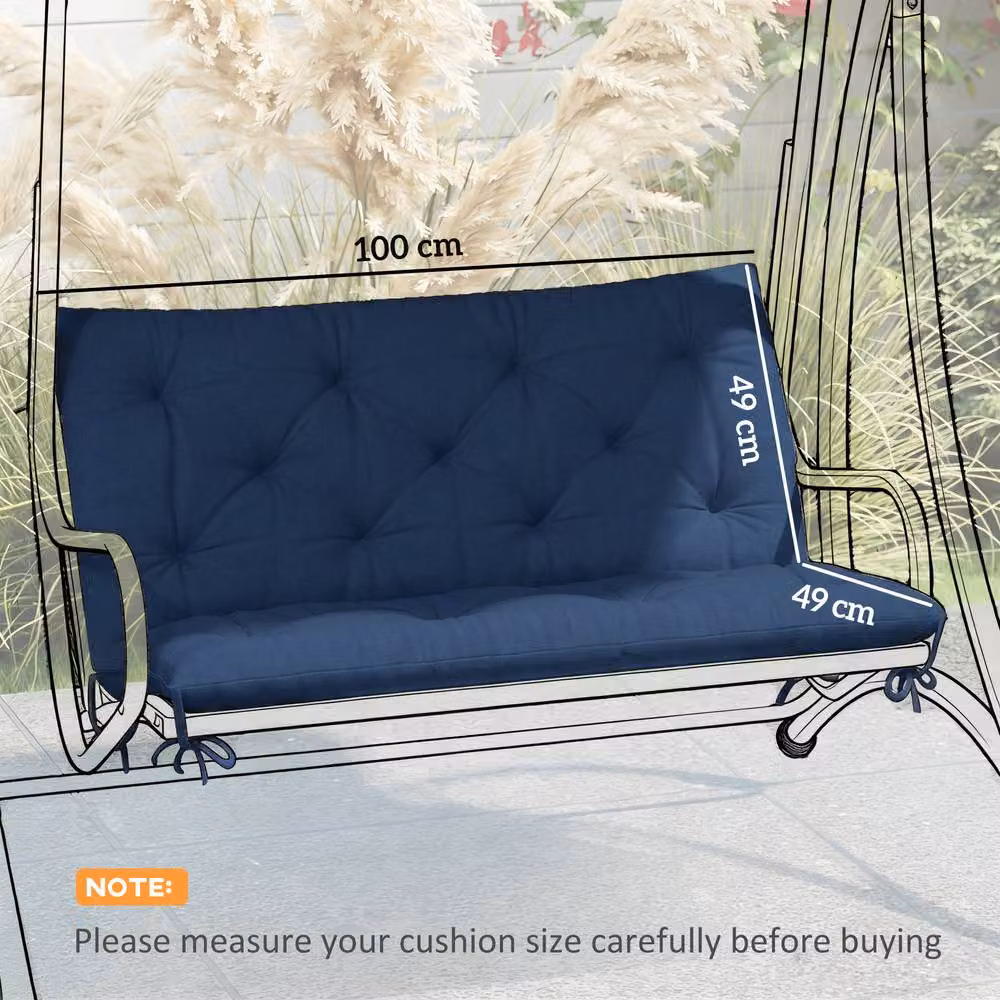 Outsunny 2 Seater Garden Bench Cushion in Dark Blue with Tie Cords and Water Repellent Polyester Fabric – 3