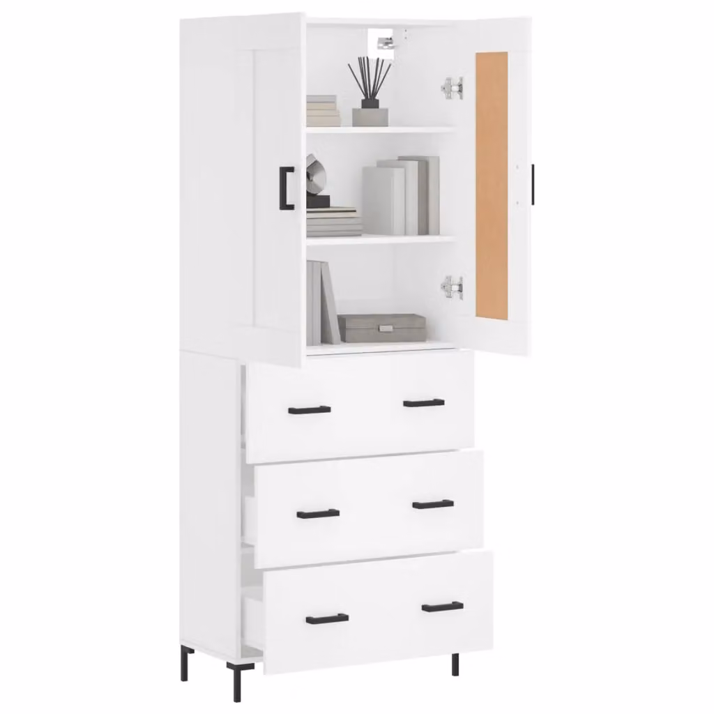 Berkfield Home Modern White Highboard with Hinged Doors and Internal Shelves, W/D/H: 69.5 x 34 x 180 cm – 2
