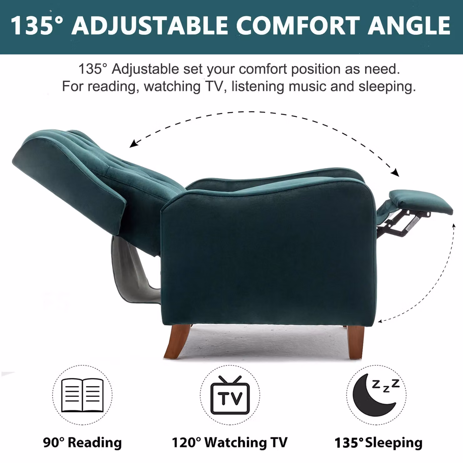 FURNITURE ONE Green Velvet Wingback Recliner Armchair with Adjustable Backrest and Integrated Footrest – 2