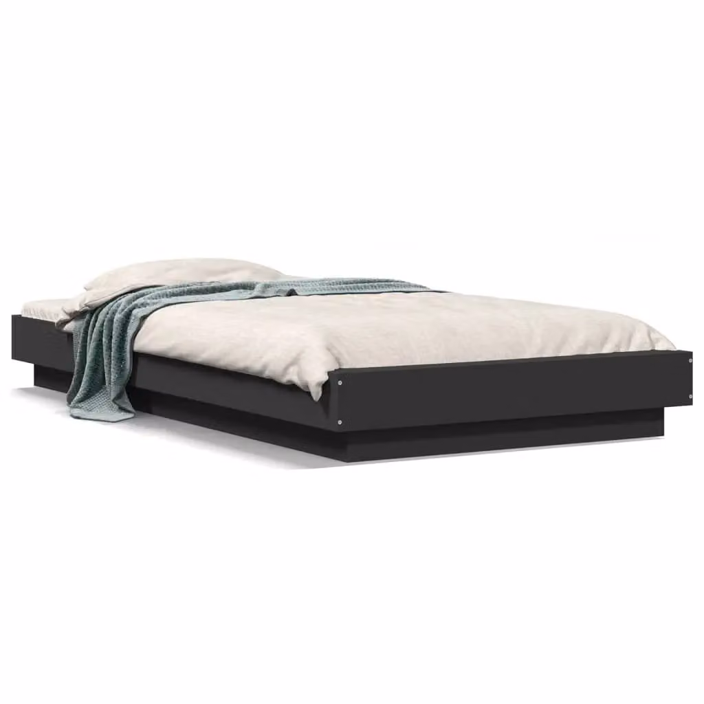 Berkfield Home Modern Black Bed Frame with LED Lights and USB Charging Port, W/D/H: 90 x 190 cm – 2