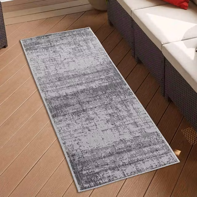 Desire Rugs Modern Abstract Grey Waterproof Indoor-Outdoor Runner, W/D/H: 60 x 220 cm