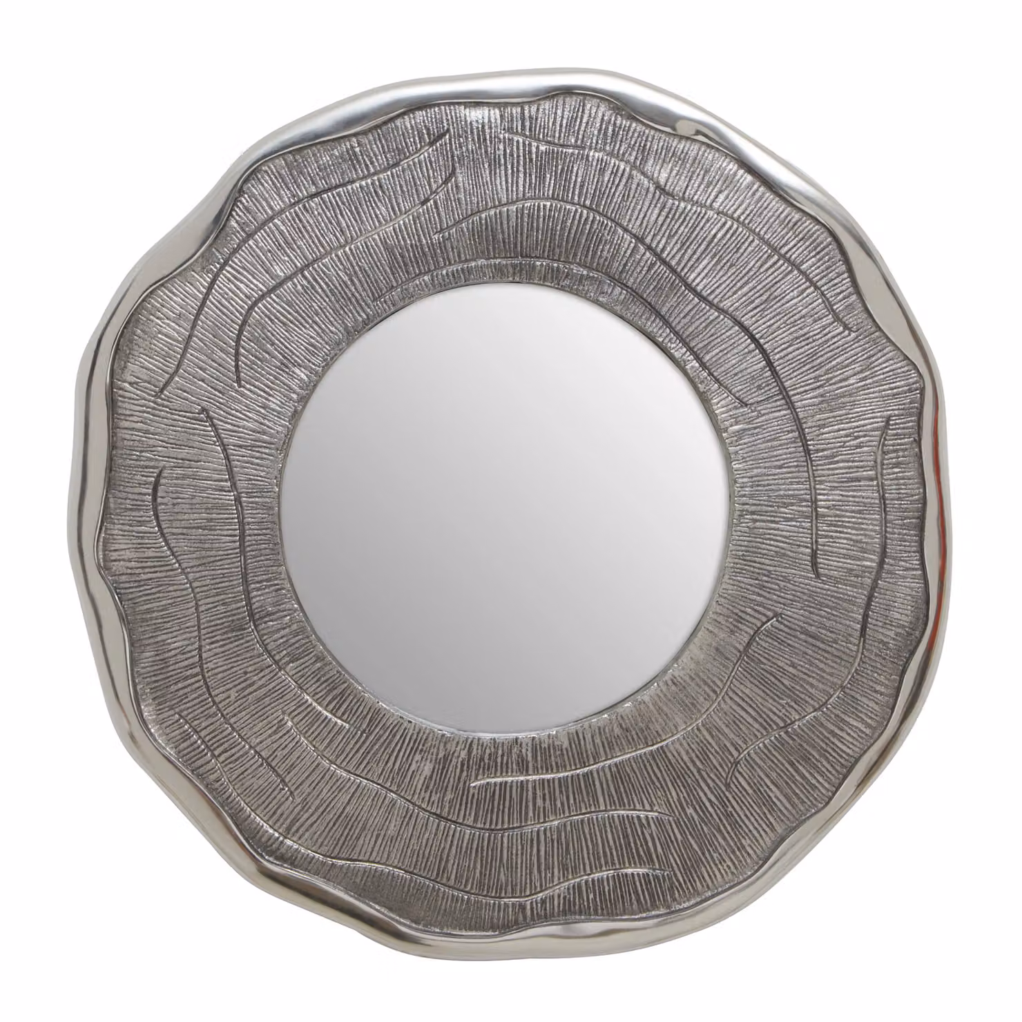 Orsina Round Silver Wall Mirror with Oak Effect, Diameter: 62 cm – 1