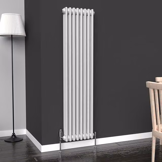 Lux Heat Vertical Coloured Column Radiator in Metallic Silver, H 150 cm x W 38 cm x D 38 cm