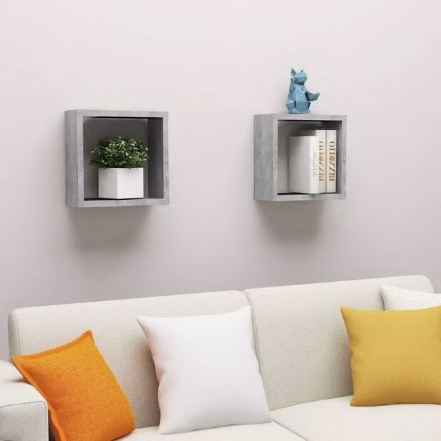 Berkfield Home Wall Cube Shelves, 2 Pack, Concrete Grey, W/D/H: 30 x 15 x 30 cm