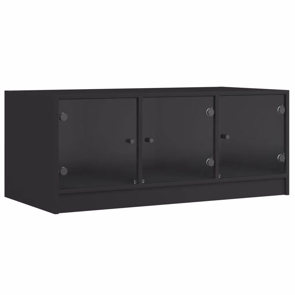 Berkfield Home Modern Black Coffee Table with Glass Doors, W: 102 cm, D: 50 cm, H: 42 cm – 2