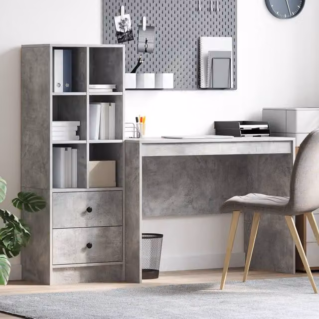 Berkfield Modern Writing Desk with Storage in Concrete Grey and Pink Engineered Wood