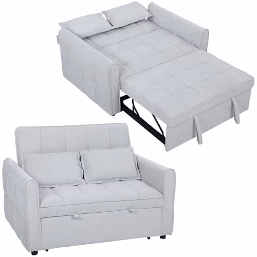 HOMCOM 2 Seater Convertible Sofa Bed in Grey Velvet Fabric with Adjustable Headrest and Click-Clack Sleeping Function – 1