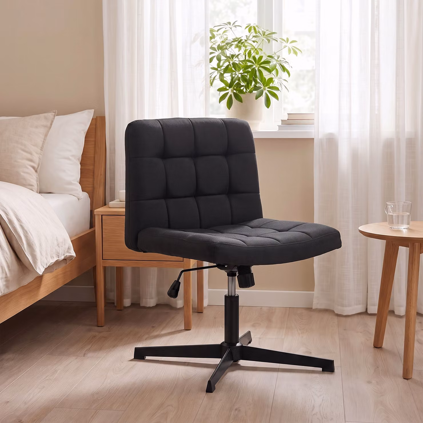 HOMCOM Armless Black Linen Office Chair with Rocking Function and Wide Seat – 7