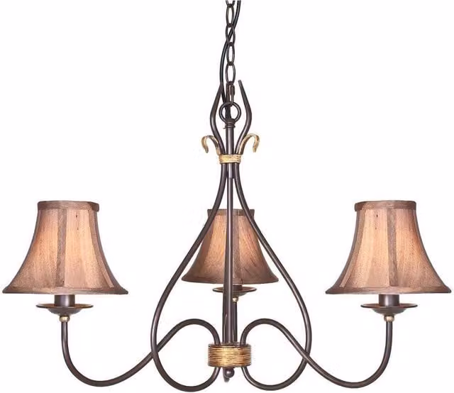 Elstead Windermere 3 Light Chandelier in Gold and Brown with E14 Sockets