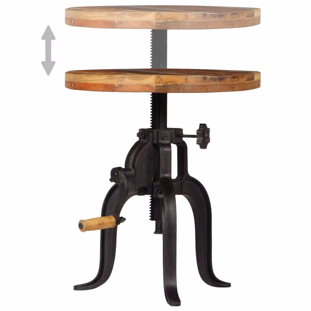 Berkfield Home Height Adjustable Round Side Table in Brown and Multicolour Solid Reclaimed Wood and Cast Iron – 4