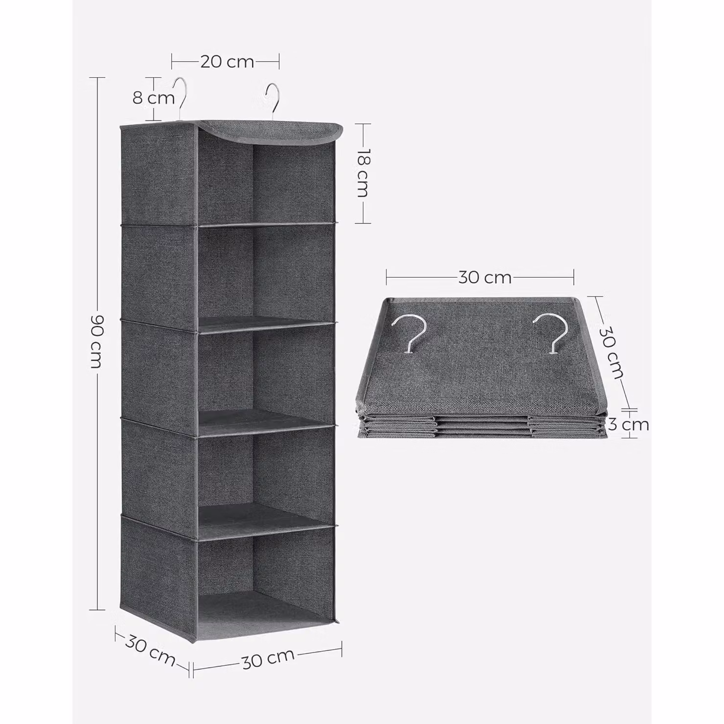 SONGMICS Set of 2 Foldable Hanging Wardrobe Clothes Organisers in Grey – 2