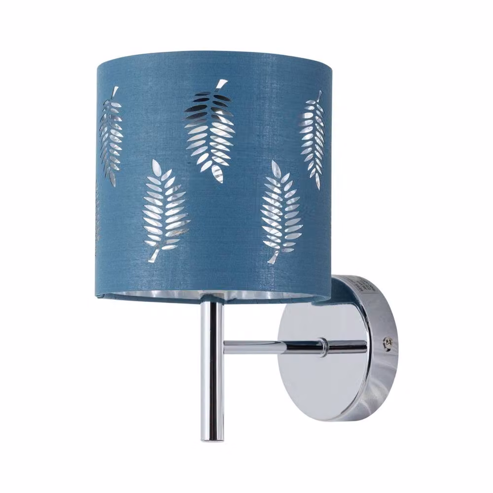 First Choice Lighting Brea Set of 2 Chrome Wall Lights with Teal Fabric Shades – 2