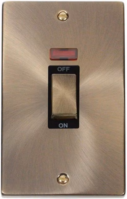 SE Home Antique Brass 2 Gang Ingot Size 45A Flush Switch with Neon in Gold