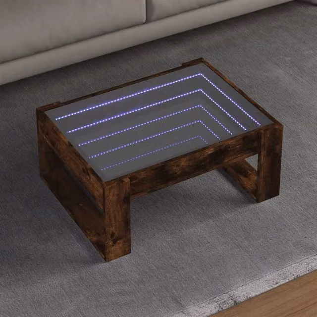 Berkfield Home Infinity LED Coffee Table in Smoked Oak Brown, W: 70 cm, D: 53 cm, H: 30 cm