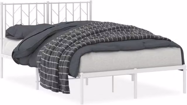 Berkfield Home Metal Bed Frame with Headboard, White, W/D/H: 120 x 200 cm