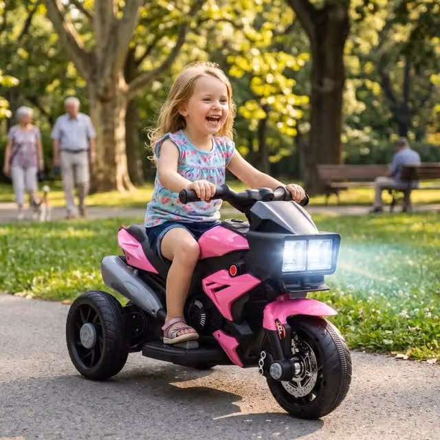 AIYAPLAY 6V Kids Electric Motorcycle Ride-On Toy with High-Traction Wheels, Pink
