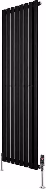 Monstershop Oval Single Column Steel Radiator and Valves with Thermostat Head, Black, H: 160 cm x W: 48 cm