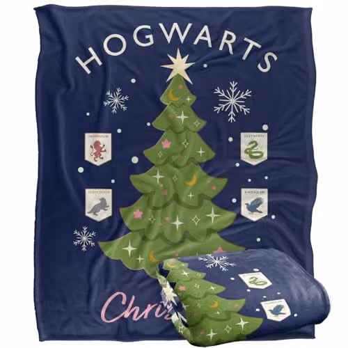 LOGOVISION Harry Potter Hogwarts Christmas Tree Super Soft Fleece Throw Blanket, Multicolour, W: 127 cm x D: 152.4 cm