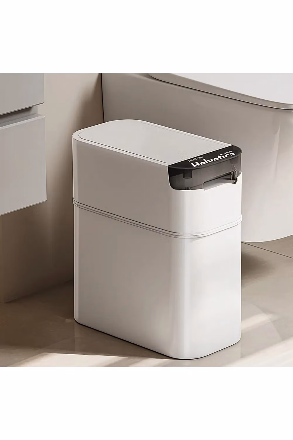 Living and Home Slim Press-type Rubbish Bin with Lid, White – 2